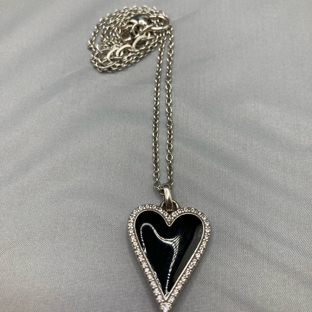 Brighton Black Heart Necklace with Silver Chain